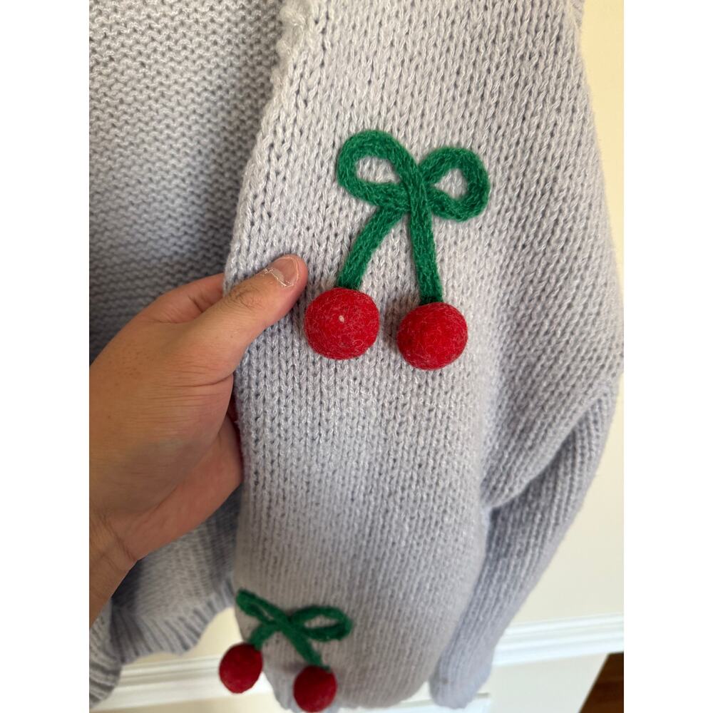 Luna and Ivy Purple Knit Crewneck Sweater Open Front Preppy Cherry Details - Picture 4 of 12